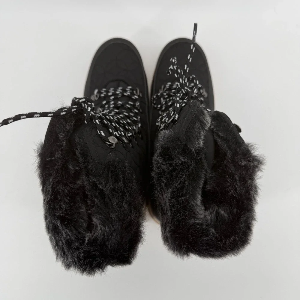 Chooka Belltown Mid Faux Fur Black Winter Boots Insulated Water Repellent Size 9